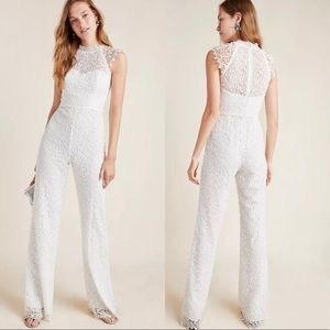 Monique Lhuillier Cap Sleeve Lace Jumpsuit